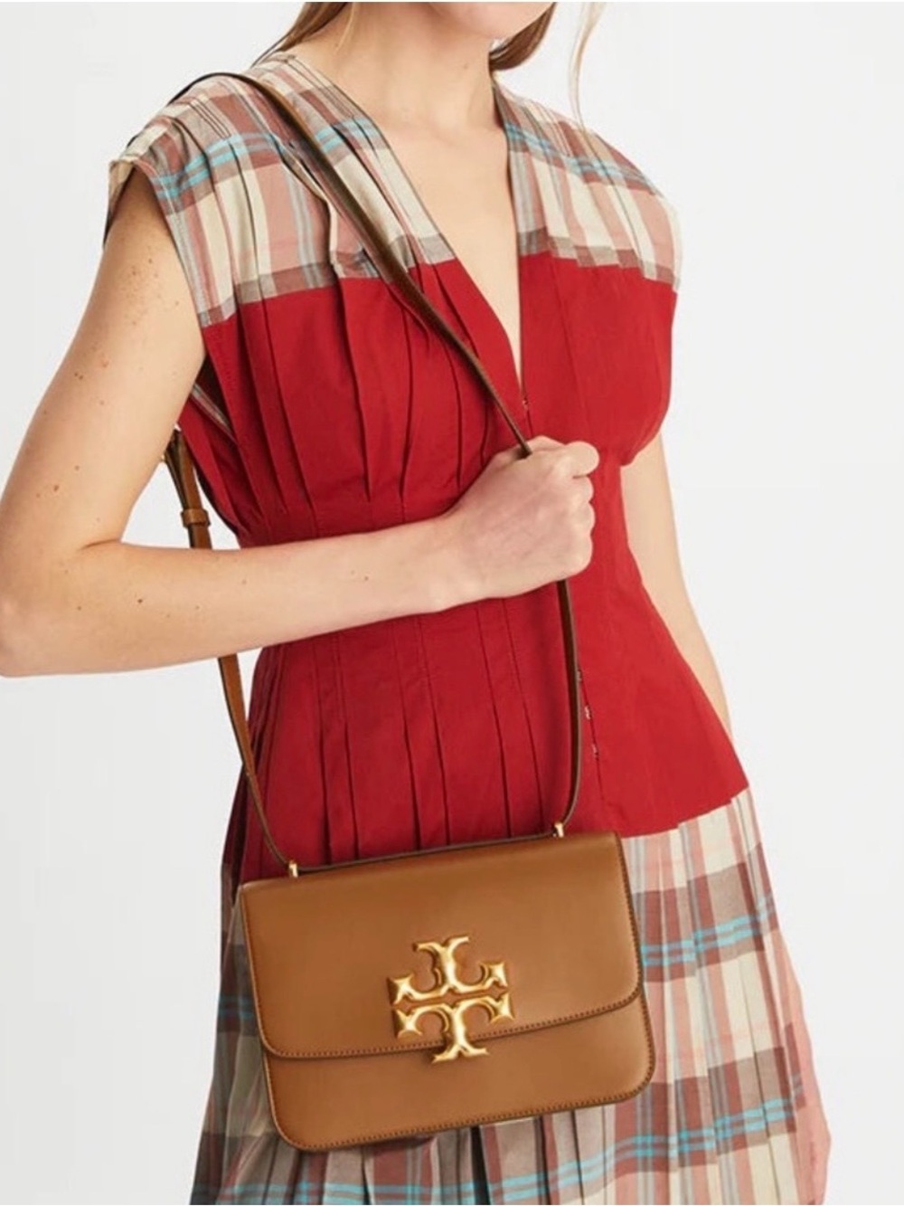 Tory Burch Eleanor Burgundy Leather Bag with Gold Logo